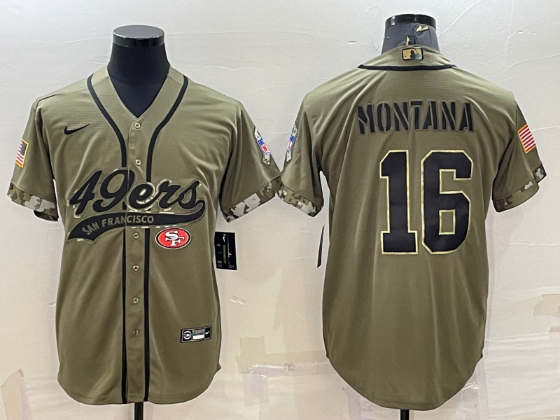 Men's San Francisco 49ers Joe Montana #16 Olive 2022 Salute To Service Retired Limited Jersey Joint Edition